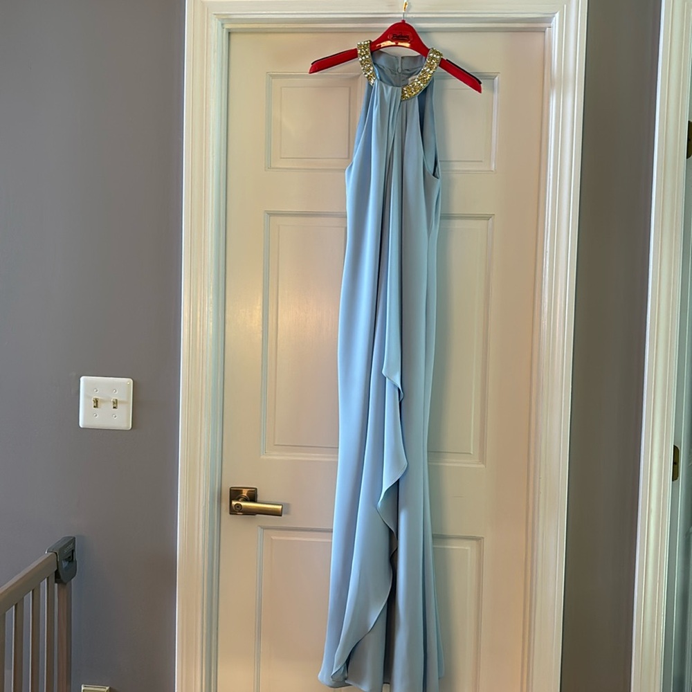 Light blue gown worn for mother of bride dress